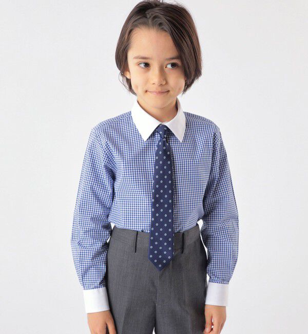 SHIPS KIDS「SHIPS KIDS:100～130cm / ギンガム クレリック レギュラーカラー シャツ」|シャツ・ブラウス|