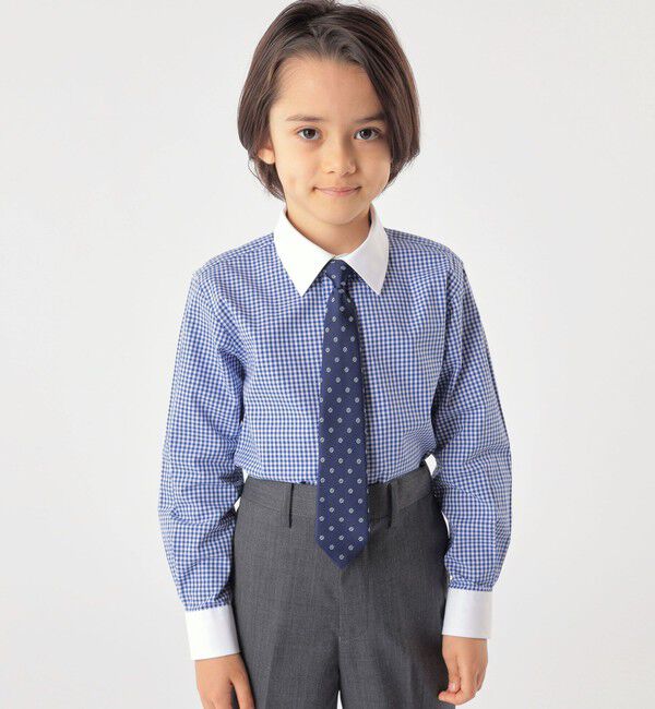 SHIPS KIDS「SHIPS KIDS:100～130cm / ギンガム クレリック レギュラーカラー シャツ」|シャツ・ブラウス|