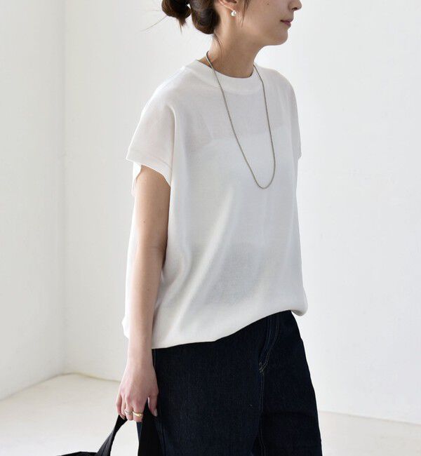quaranciel「quaranciel:〈手洗い可能〉ドロスト フレンチスリーブ シアー ニット プルオーバー」|ニット・セーター|