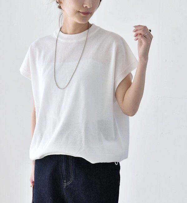 quaranciel「quaranciel:〈手洗い可能〉ドロスト フレンチスリーブ シアー ニット プルオーバー」|ニット・セーター|