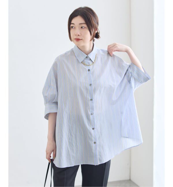 journal standard L'essage「FABRICA ワイドショートスリーブシャツ」|シャツ・ブラウス|サックスブルー