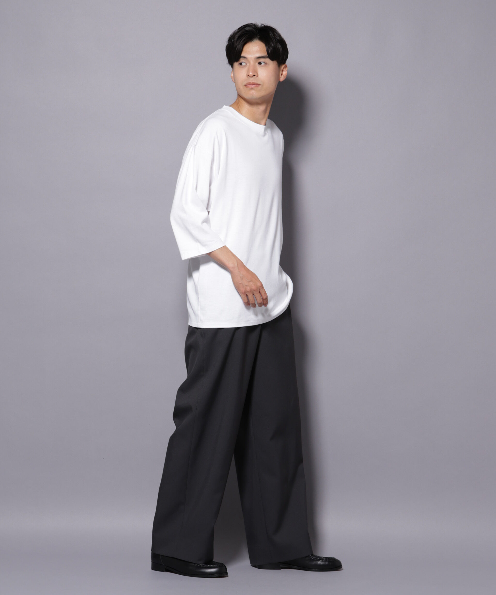 nano･universe「Anti Soaked(R) 汗染み防止 クルーネックワイドTシャツ七分袖」|Tシャツ・カットソー|