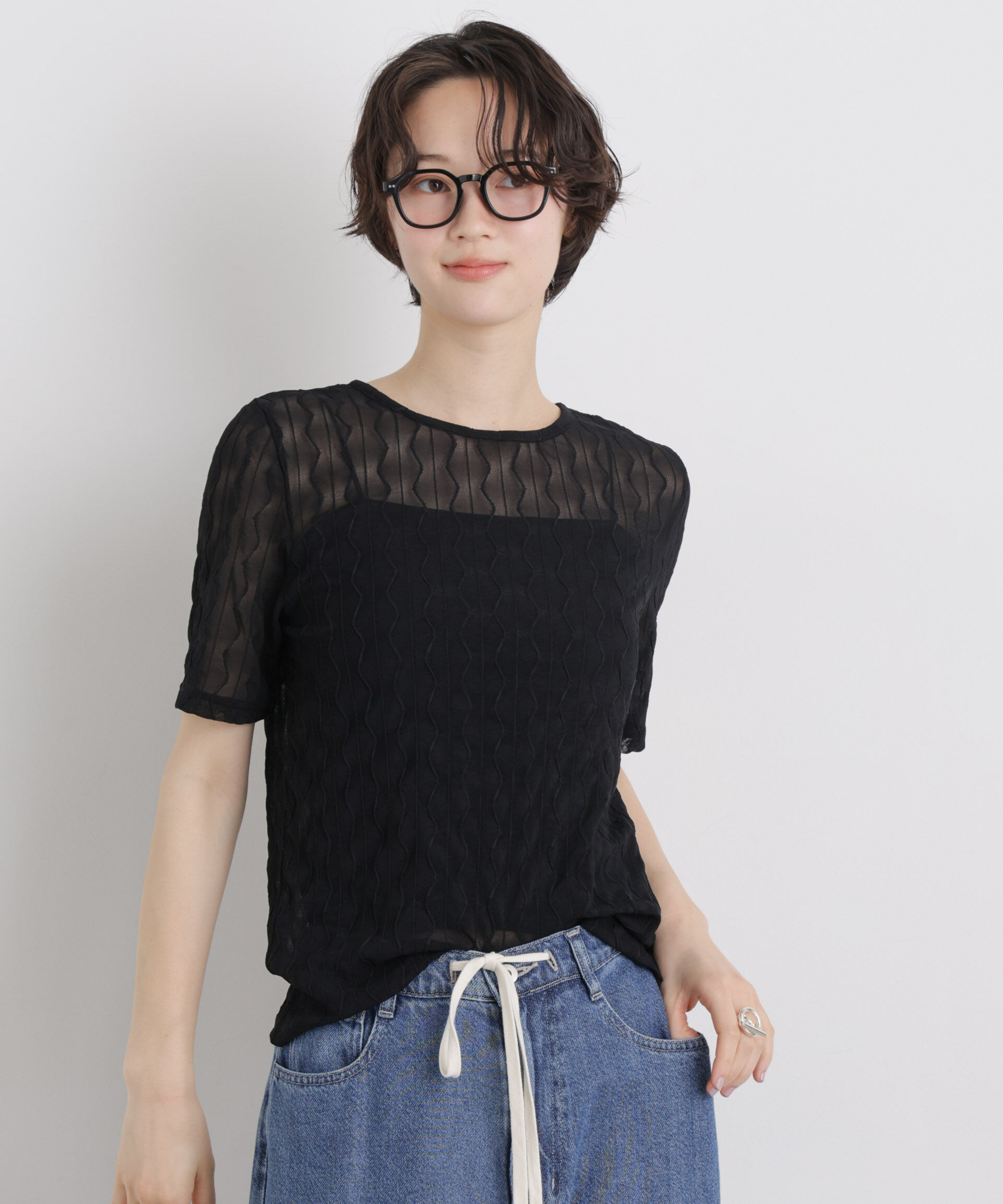 NANO universe「シアーカットクルーネックトップス」|Tシャツ・カットソー|