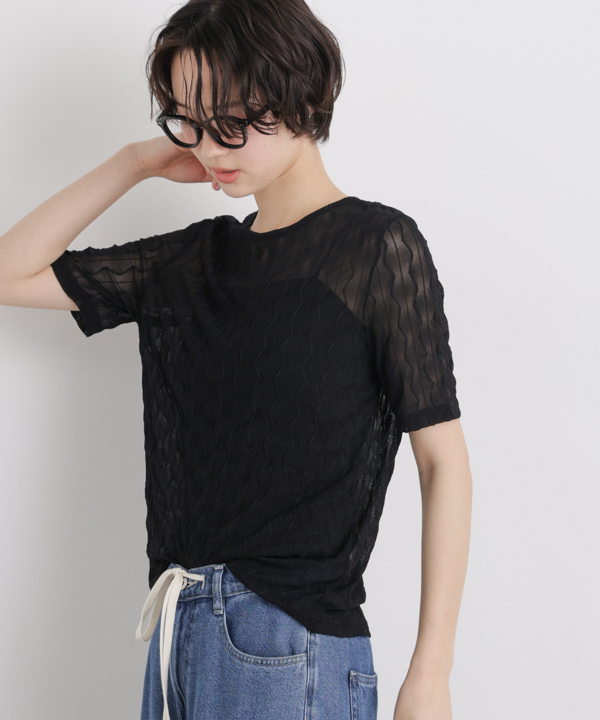 NANO universe「シアーカットクルーネックトップス」|Tシャツ・カットソー|