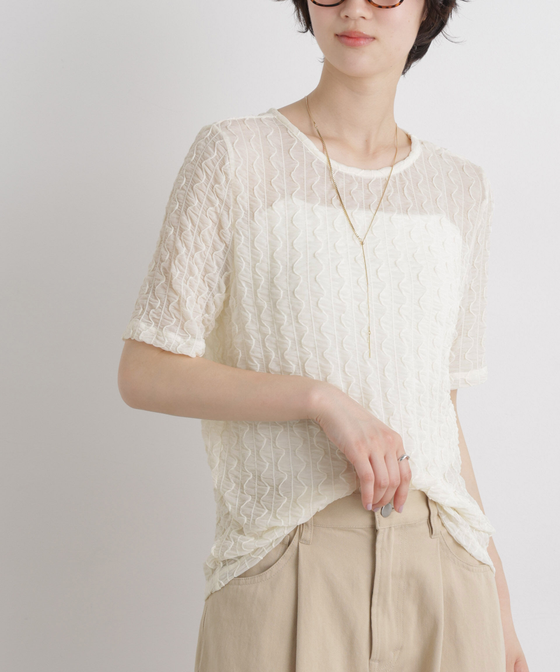 NANO universe「シアーカットクルーネックトップス」|Tシャツ・カットソー|
