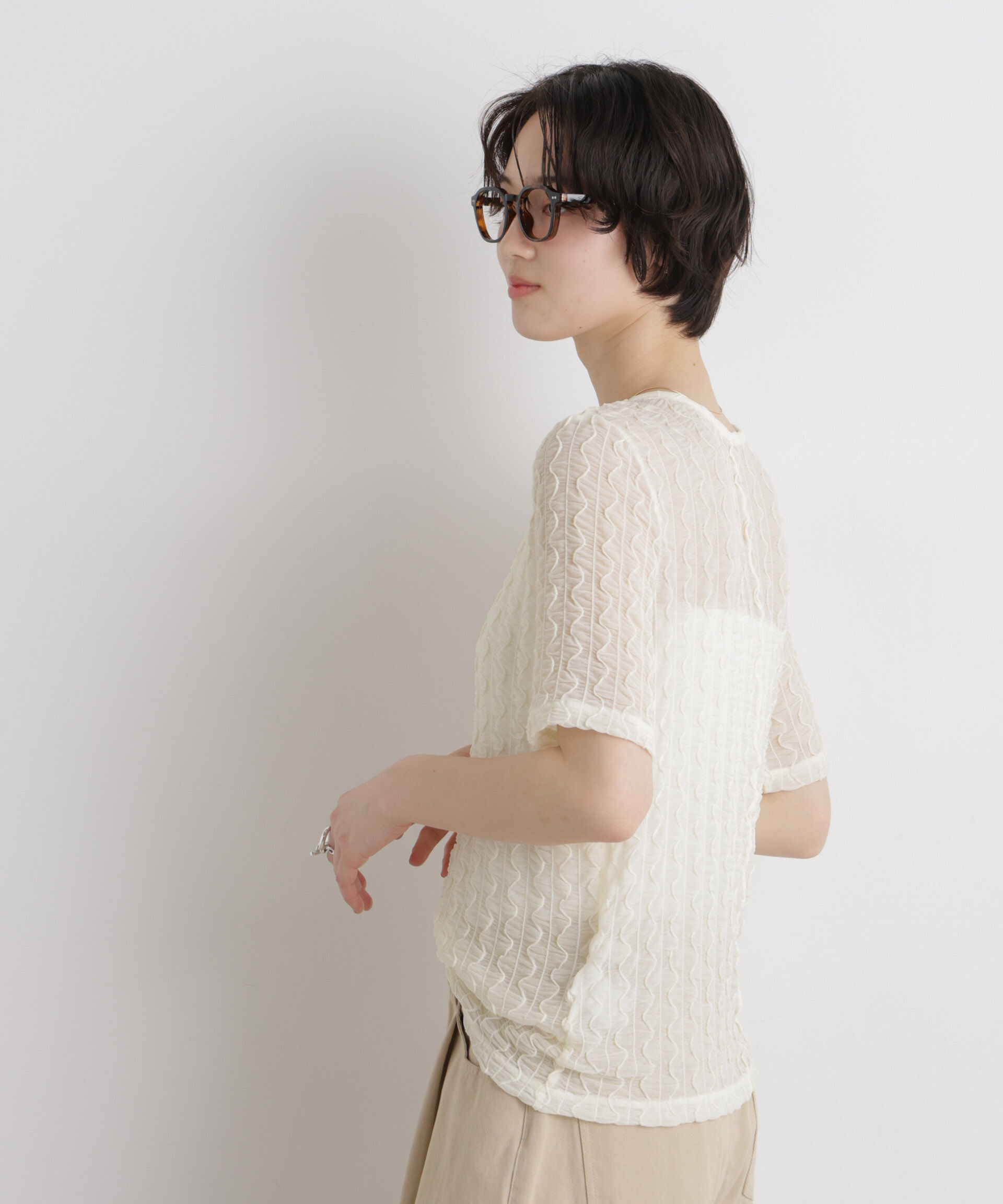 NANO universe「シアーカットクルーネックトップス」|Tシャツ・カットソー|