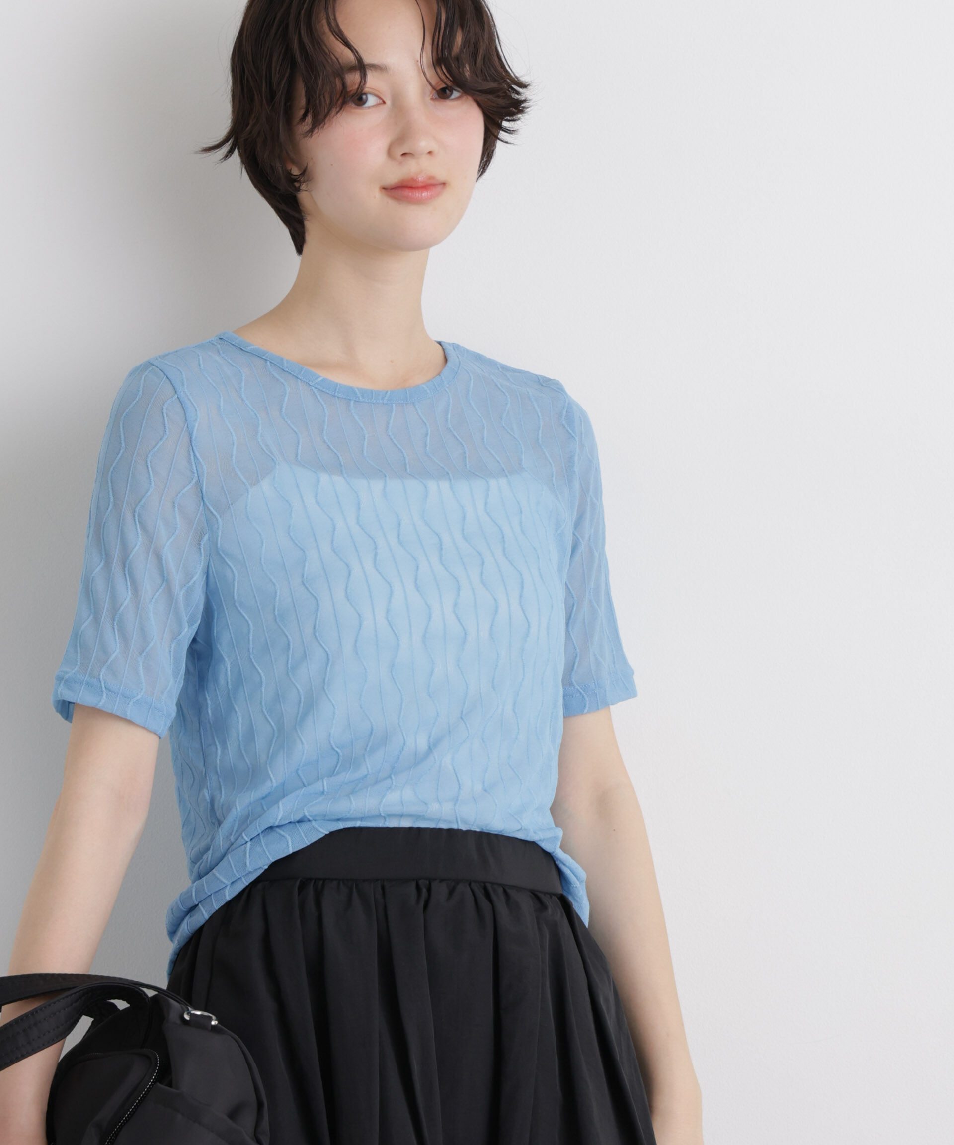 NANO universe「シアーカットクルーネックトップス」|Tシャツ・カットソー|ブルー