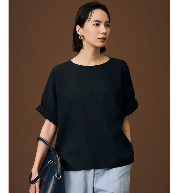 自由区「【人気素材・新色追加】ラスティックメッシュドルマンスリーブ Tブラウス」|シャツ・ブラウス|[新色]ﾌﾞﾗｯ