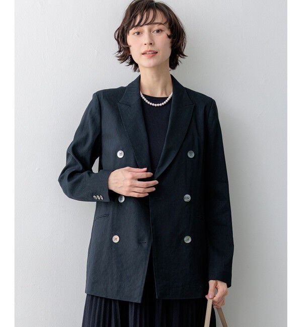 23区「【CanCam/Oggi/CLASSY掲載】リネンレーヨンストレッチ ダブルジャケット」|その他|ネイビー系