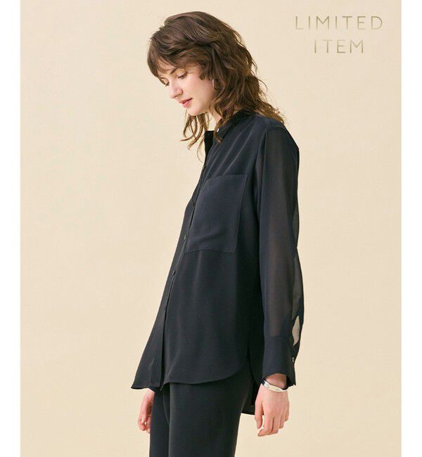 BEIGE,「【WEB限定・洗える】CELOSIA / シアースリーブスタンドカラーブラウス」|シャツ・ブラウス|Black