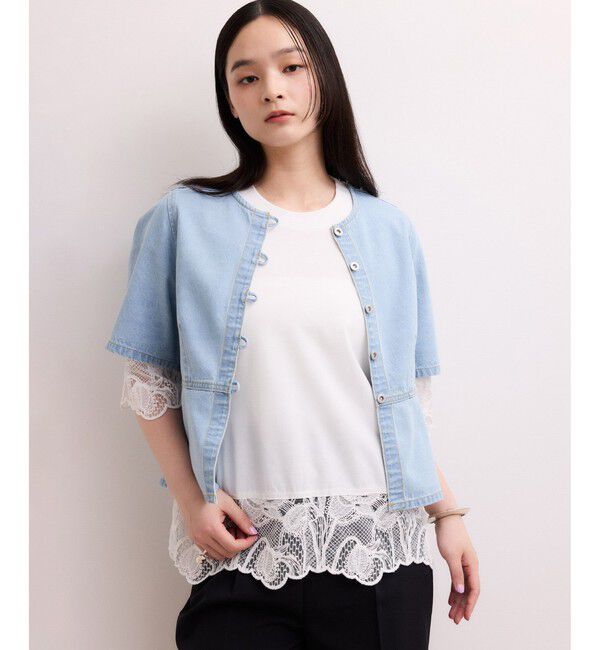 ADAM ET ROPE'「【WEB限定】デニムパフスリーブブラウス」|シャツ・ブラウス|