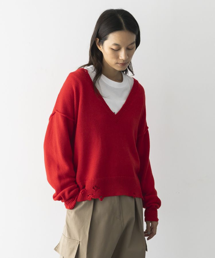 GARAGE OF GOOD CLOTHING「Vネックダメージショートニットプルオーバー」|ニット・セーター|
