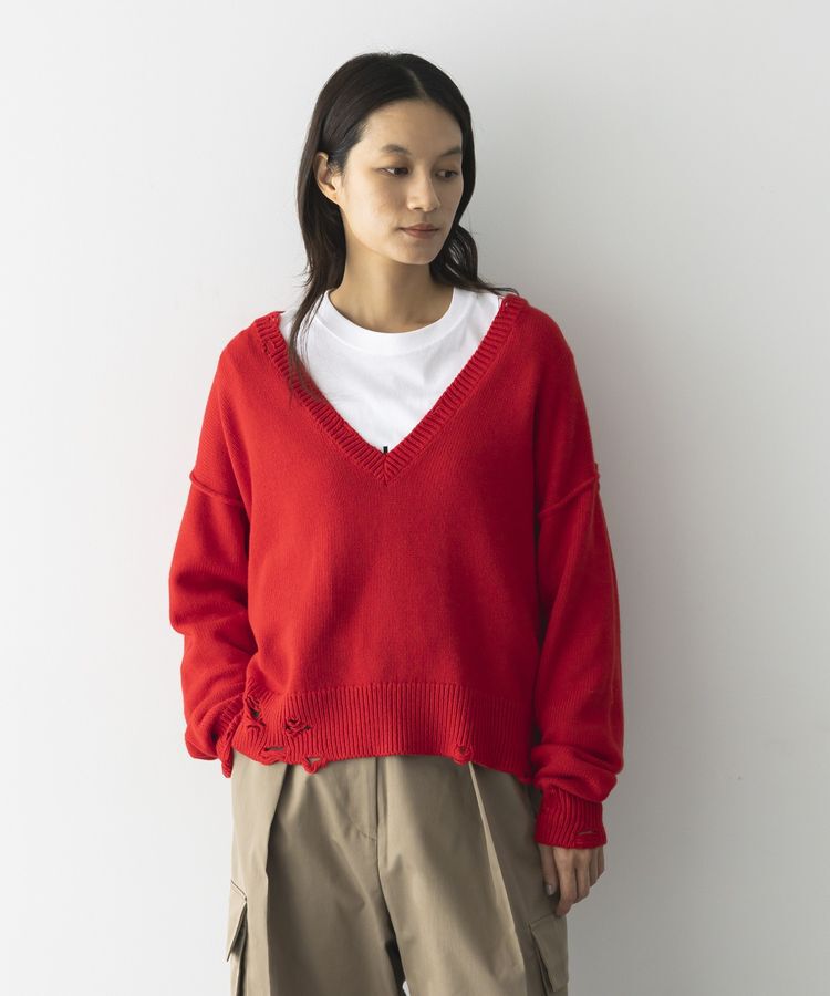 GARAGE OF GOOD CLOTHING「Vネックダメージショートニットプルオーバー」|ニット・セーター|