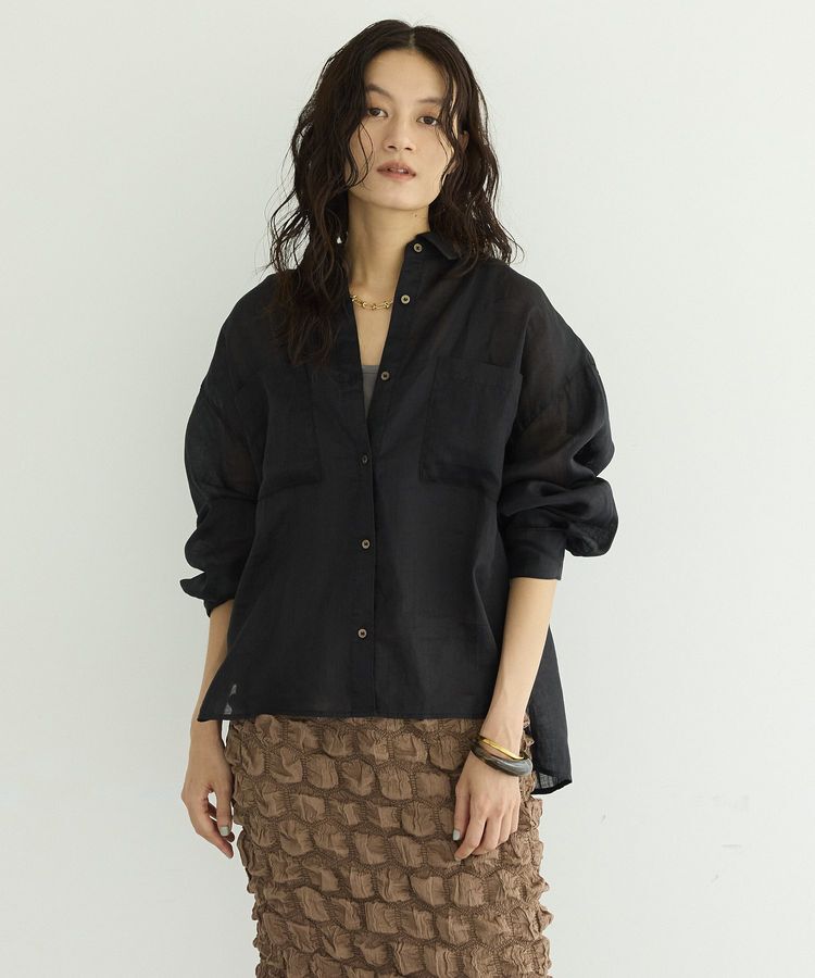 GARAGE OF GOOD CLOTHING「リネンポケット付きクロップドシャツ」|シャツ・ブラウス|Black