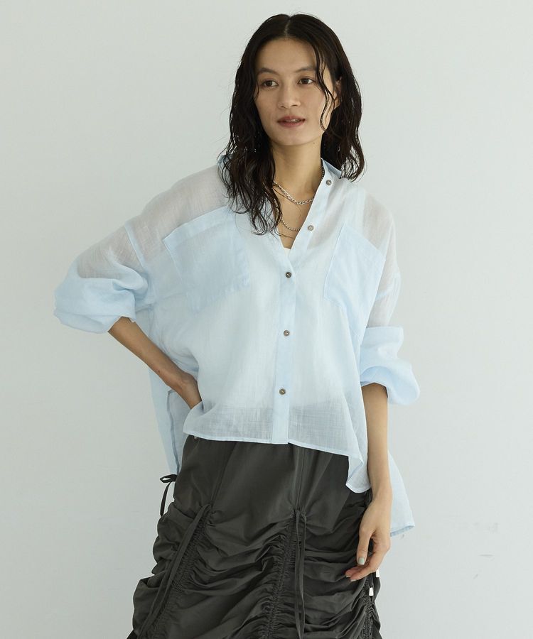 GARAGE OF GOOD CLOTHING「リネンポケット付きクロップドシャツ」|シャツ・ブラウス|