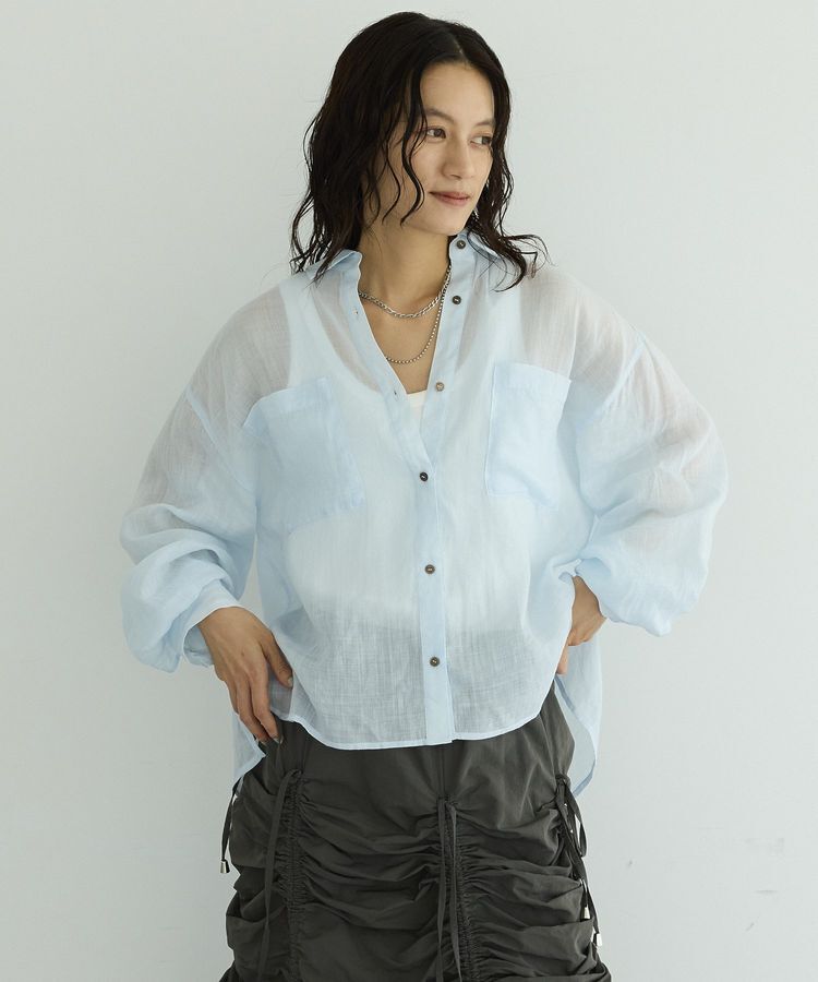 GARAGE OF GOOD CLOTHING「リネンポケット付きクロップドシャツ」|シャツ・ブラウス|Sax