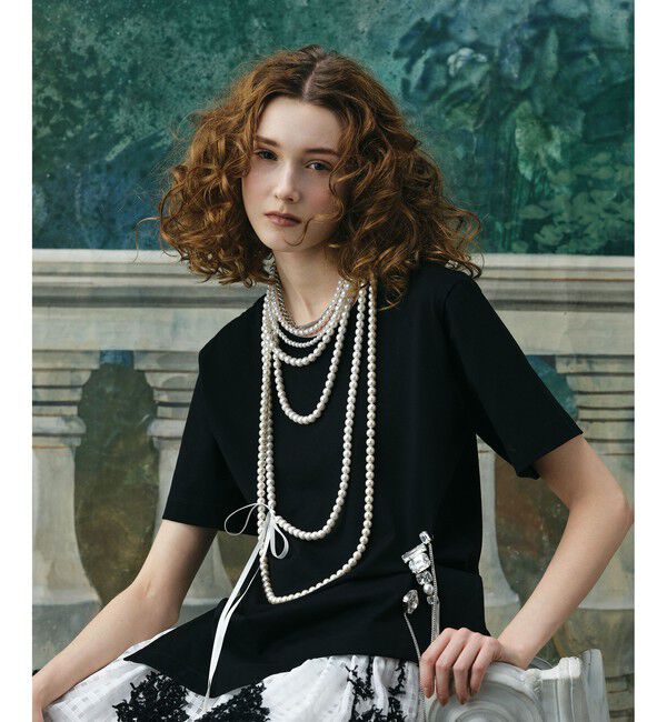 LOULOU WILLOUGHBY「パールネックレスＴシャツ」|Tシャツ・カットソー|ブラック