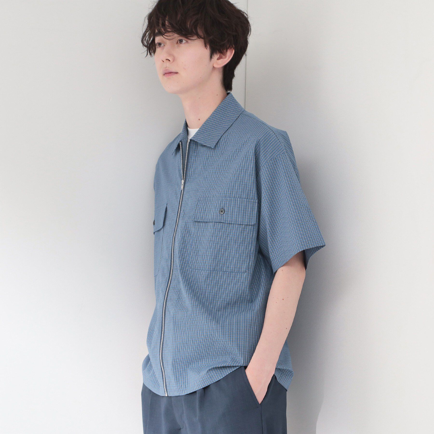 THE SHOP TK「半袖チェックジップシャツ 洗濯機OK」|シャツ・ブラウス|