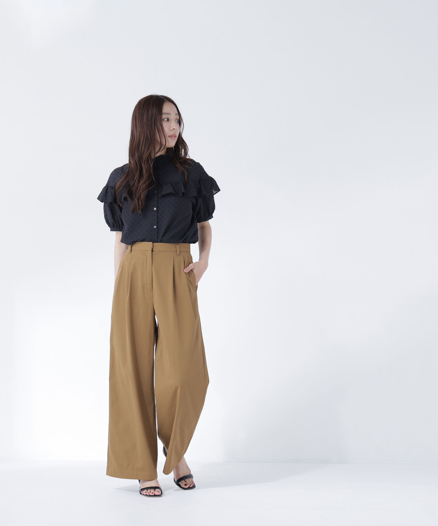  「ツータックワイドパンツ」|その他|キャメル1