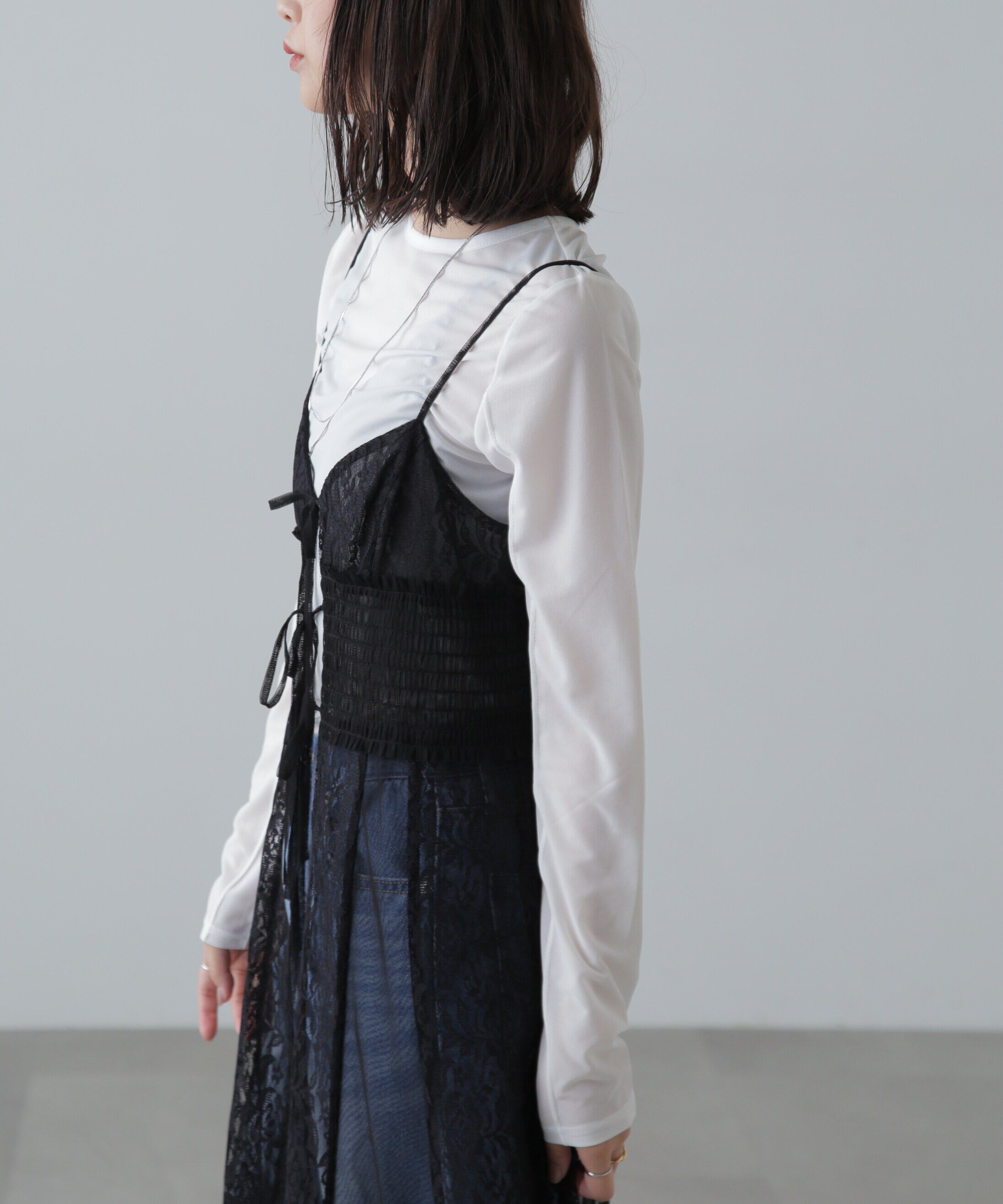  「レース&times;チュールキャミワンピース」|ワンピース|