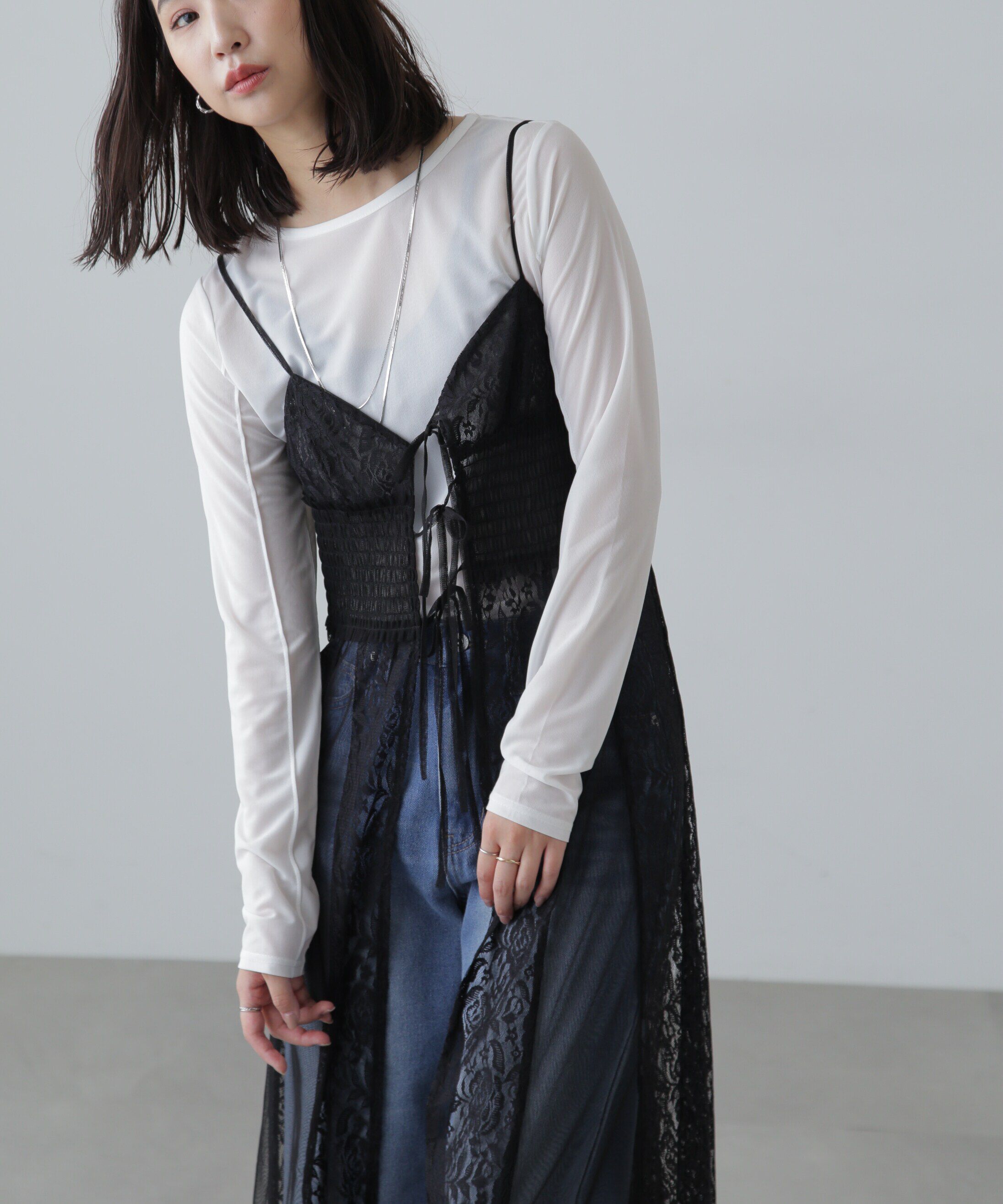  「レース&times;チュールキャミワンピース」|ワンピース|