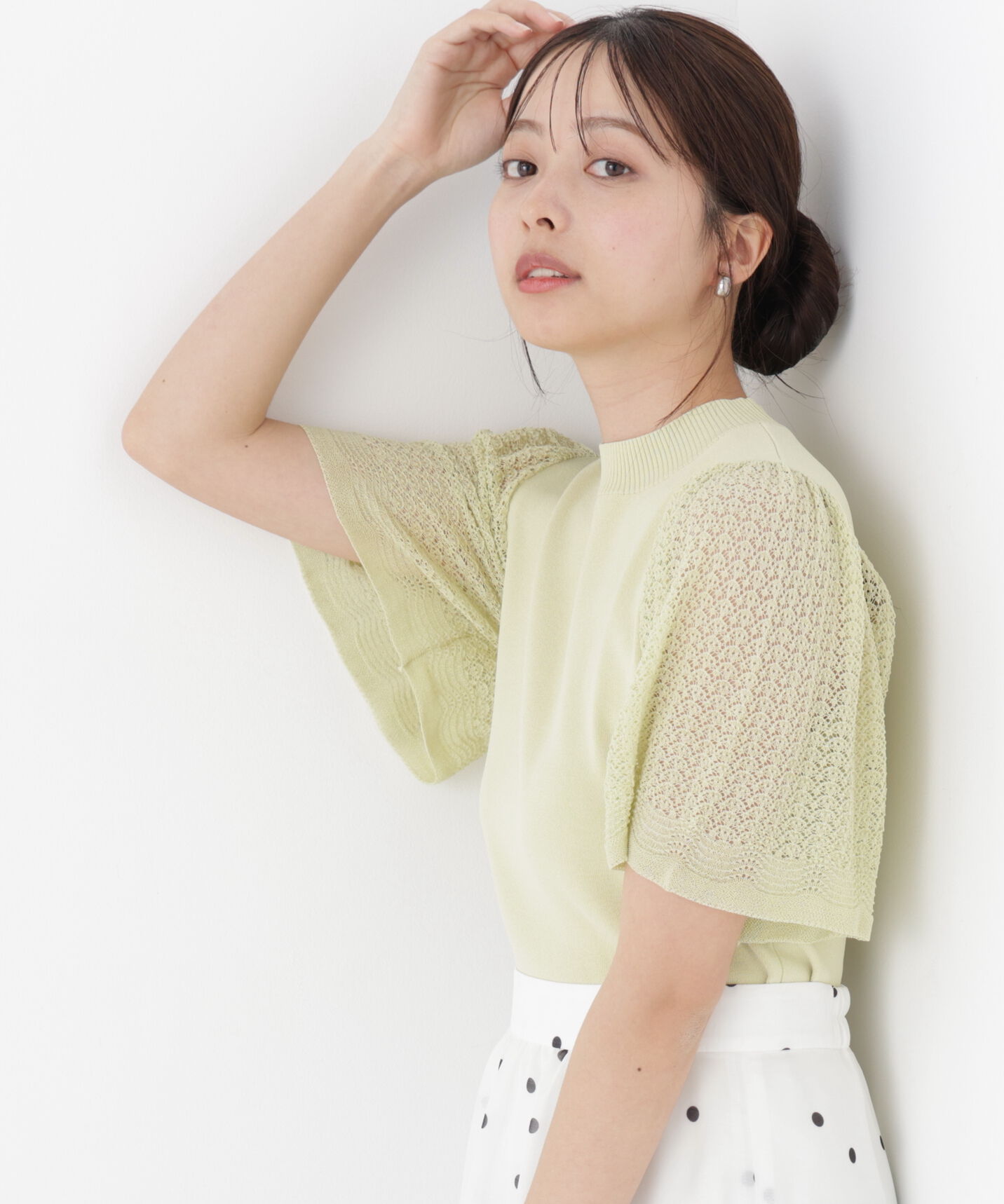 PROPORTION BODY DRESSING「透かし編みスリーブニット　26SS」|ニット・セーター|イエロー