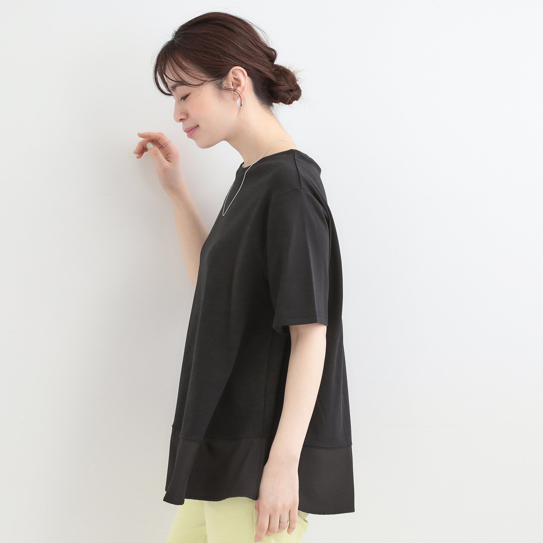 SHOO･LA･RUE「【ひんやり/UV/抗菌防臭】体型カバーも叶う 裾切り替えAライントップス」|Tシャツ・カットソー|