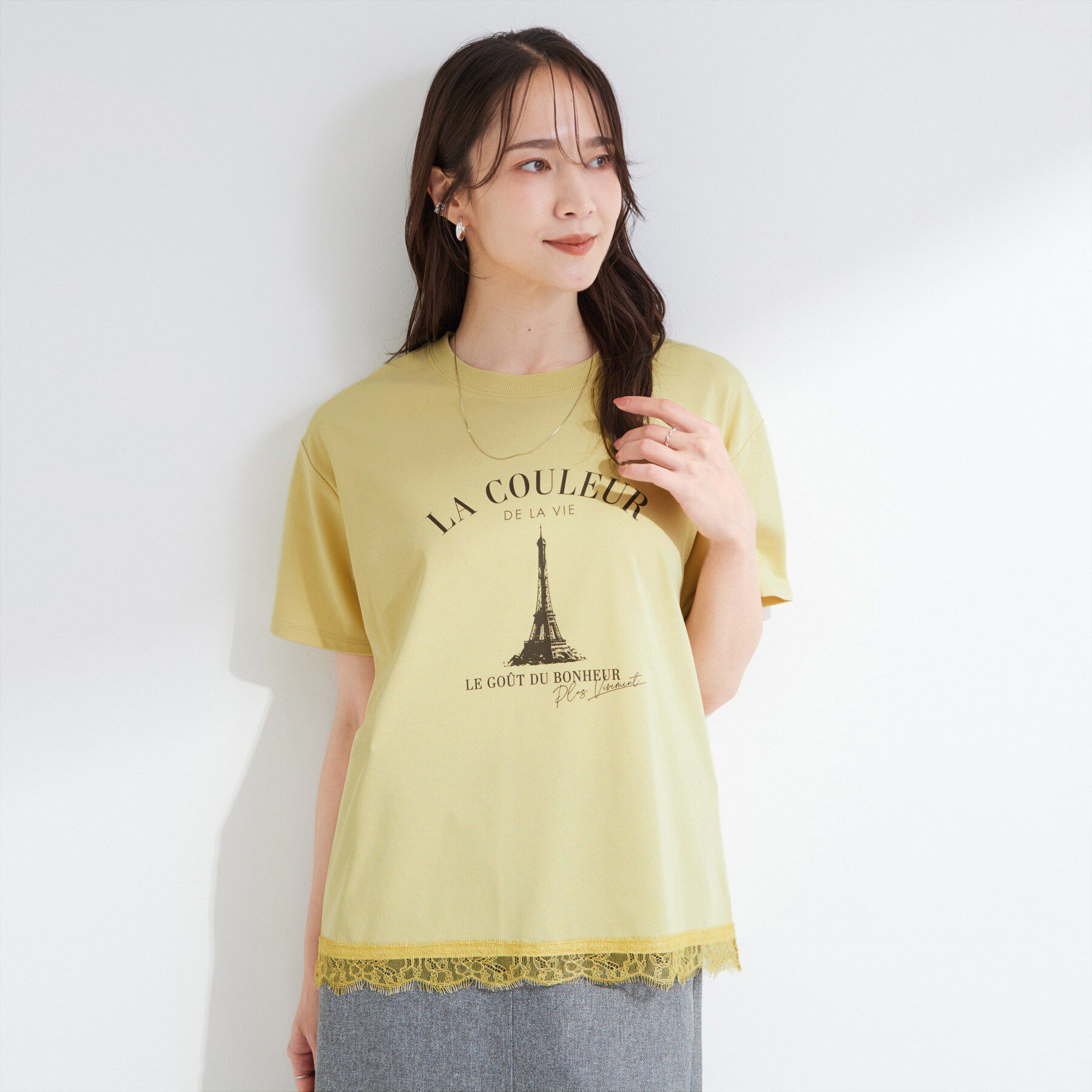 SHOO･LA･RUE「【ひんやり/UV/S-LL/洗濯機可】真夏に着たい裾レースが女性らしさをプラスする プリントアソート」|Tシャツ・カットソー|