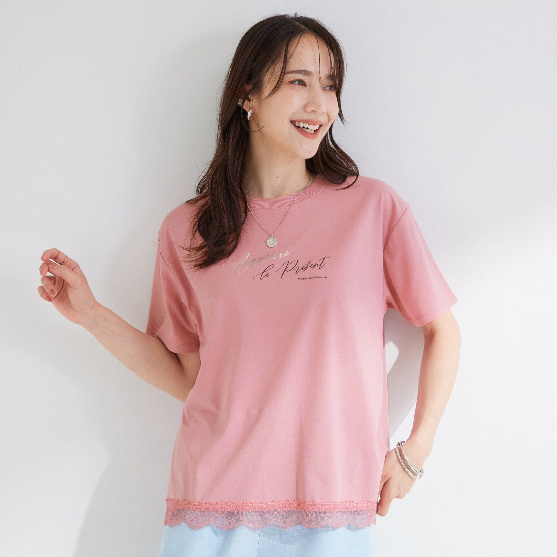 SHOO･LA･RUE「【ひんやり/UV/S-LL/洗濯機可】真夏に着たい裾レースが女性らしさをプラスする プリントアソート」|Tシャツ・カットソー|