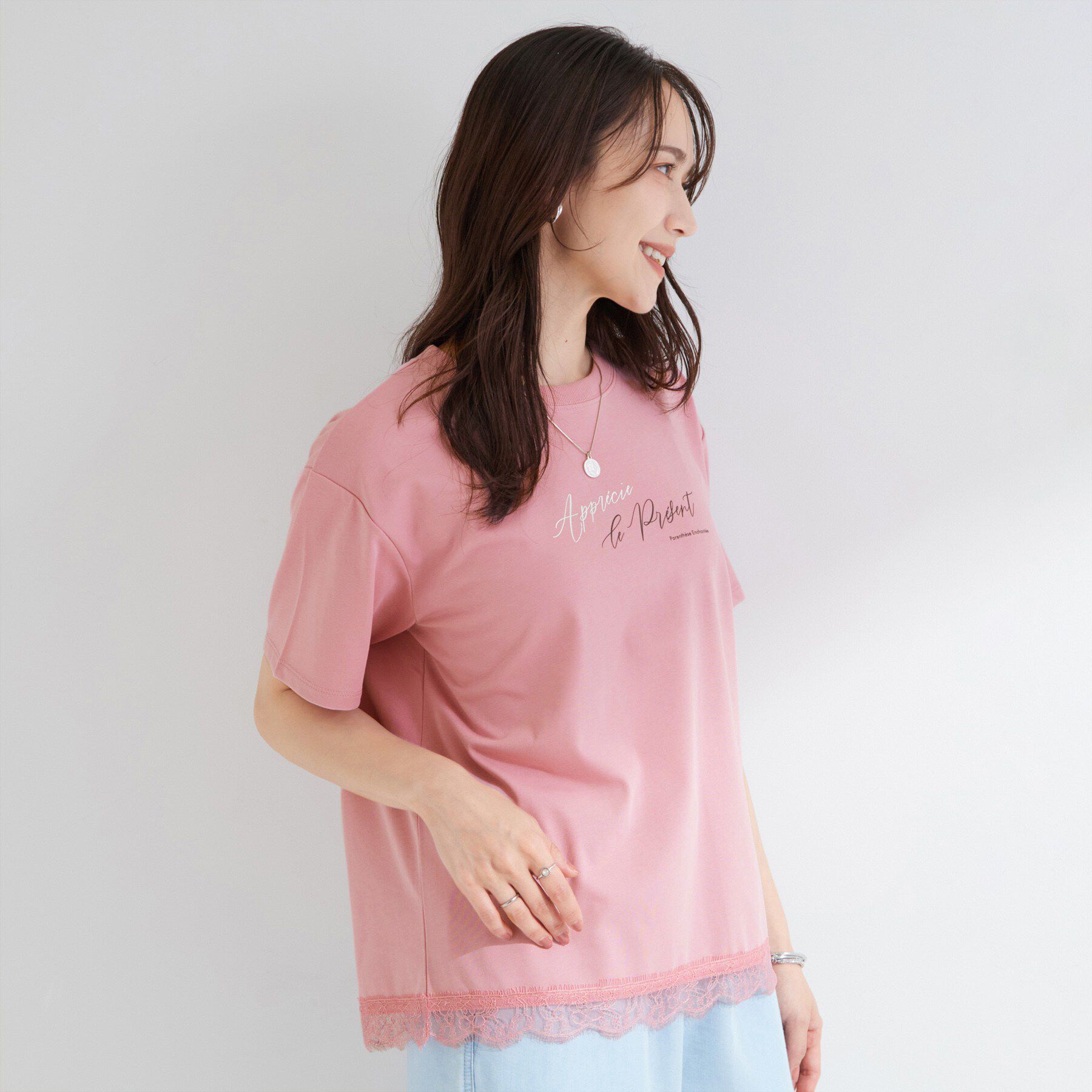 SHOO･LA･RUE「【ひんやり/UV/S-LL/洗濯機可】真夏に着たい裾レースが女性らしさをプラスする プリントアソート」|Tシャツ・カットソー|