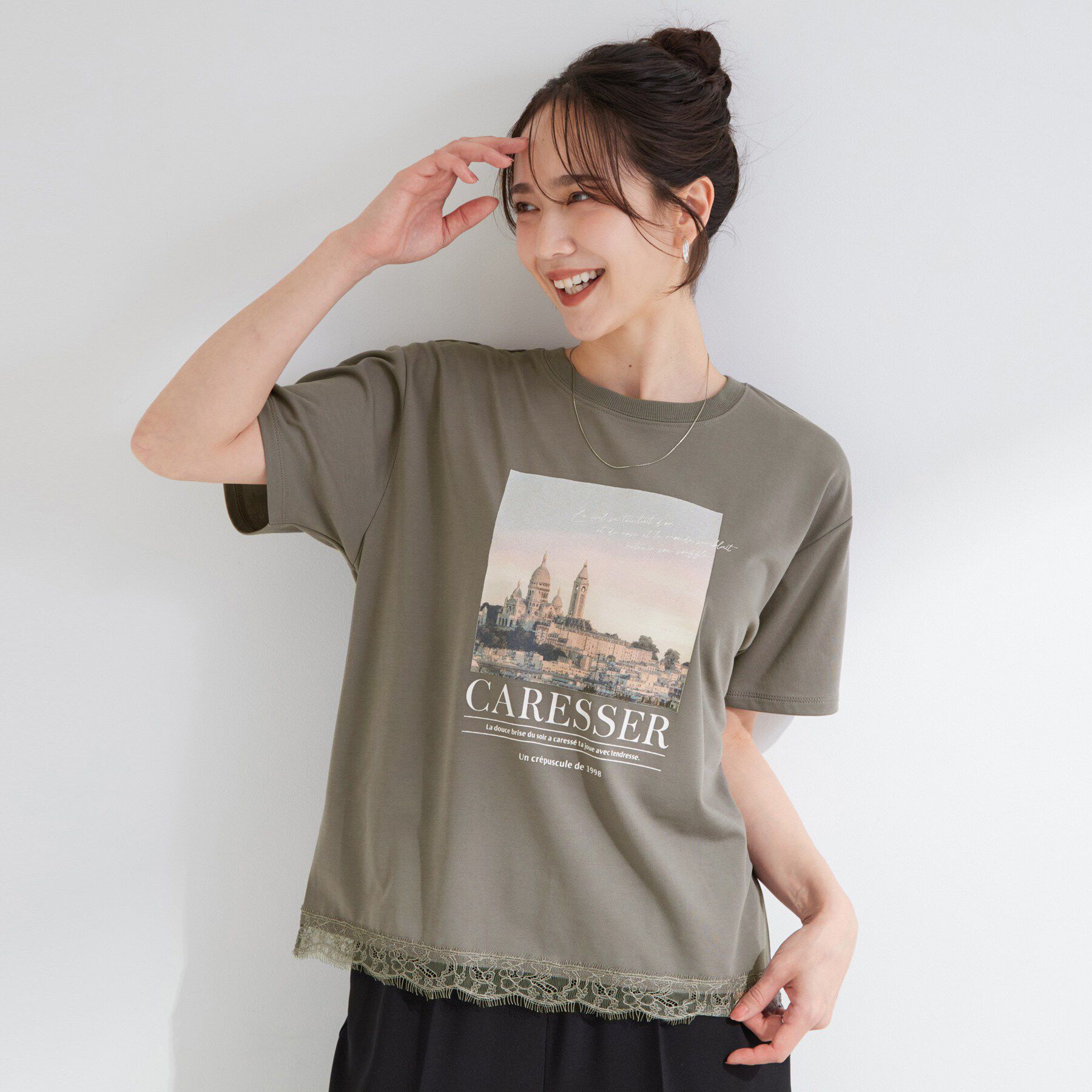 SHOO･LA･RUE「【ひんやり/UV/S-LL/洗濯機可】真夏に着たい裾レースが女性らしさをプラスする プリントアソート」|Tシャツ・カットソー|