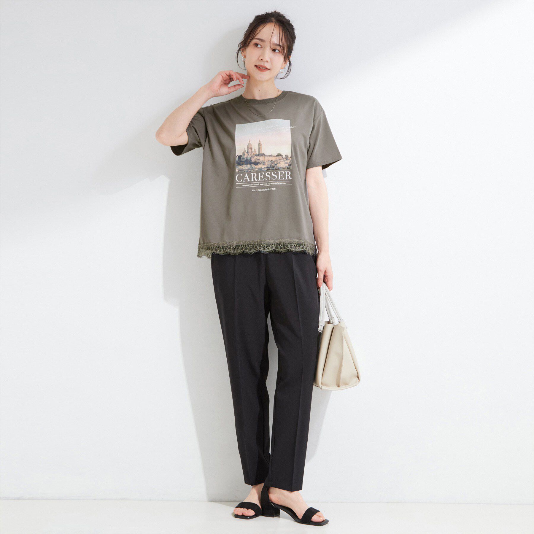 SHOO･LA･RUE「【ひんやり/UV/S-LL/洗濯機可】真夏に着たい裾レースが女性らしさをプラスする プリントアソート」|Tシャツ・カットソー|
