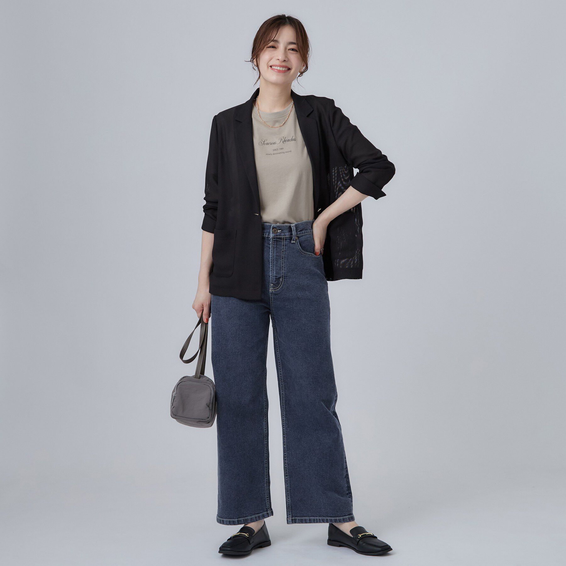 SHOO･LA･RUE「【S-LL/ストレッチ/色落ちしにくいネイビー】脚がまっすぐきれいに見える ワイドストレートデニムパ」|デニム|