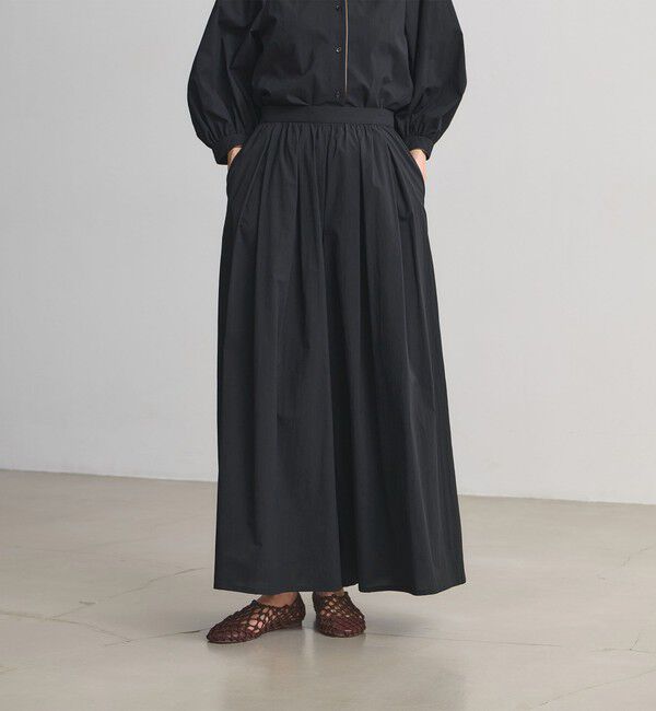 UNITED ARROWS「ギャザー フレア パンツ ‐はっ水 ウォッシャブル‐」|チノ|BLACK