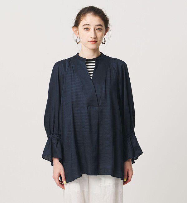 UNITED ARROWS「ラミー スキッパー Vネック ブラウス ‐ウォッシャブル‐」|シャツ・ブラウス|