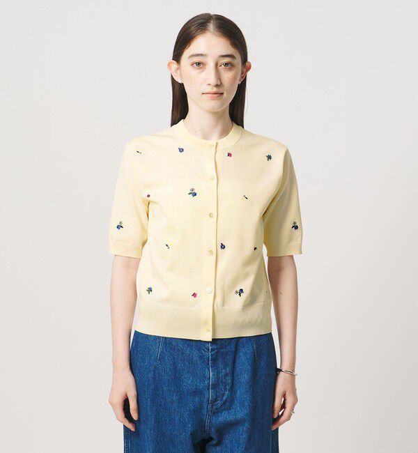 UNITED ARROWS「フラワー エンブロイダリー ショートスリーブ カーディガン ‐ウォッシャブル‐」|カーディガン|