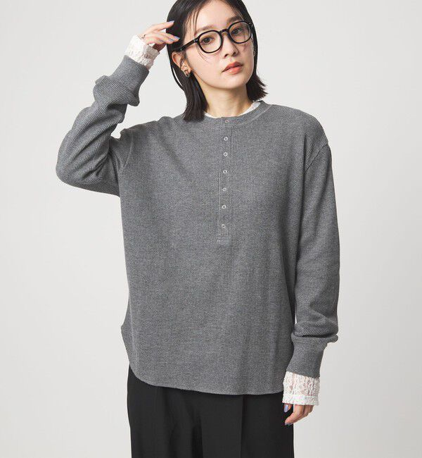 UNITED ARROWS green label relaxing「【WEB限定】＜at ease＞ワッフル ヘンリーネック ロングスリーブ カットソー」|Tシャツ・カットソー|DK.GRAY