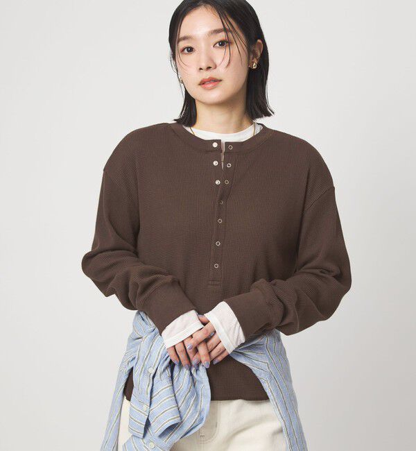 UNITED ARROWS green label relaxing「【WEB限定】＜at ease＞ワッフル ヘンリーネック ロングスリーブ カットソー」|Tシャツ・カットソー|DK.BROWN