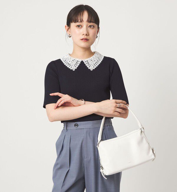 UNITED ARROWS green label relaxing「リブ エリレース 2WAY 5分袖 ニット プルオーバー」|ニット・セーター|