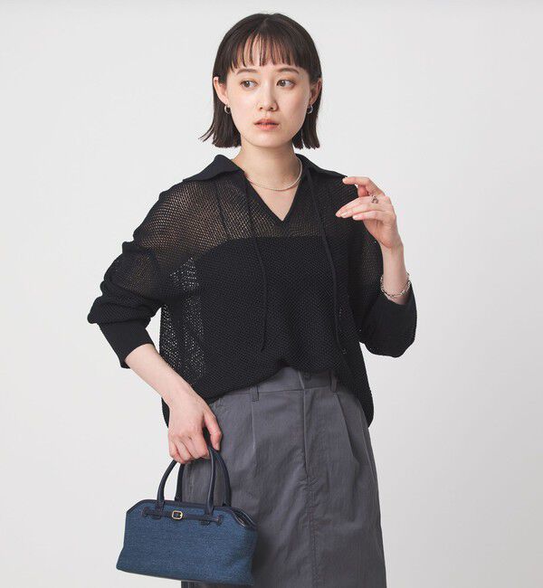 UNITED ARROWS green label relaxing「メッシュ ポロプルオーバー」|ニット・セーター|BLACK
