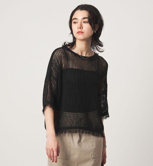UNITED ARROWS green label relaxing「フリンジ ニット プルオーバー」|ニット・セーター|BLACK