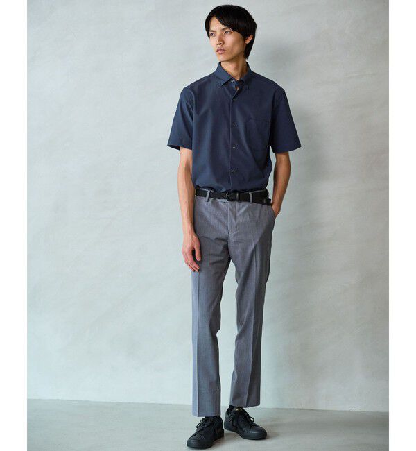 UNITED ARROWS green label relaxing「ポリエステル ラッカン ソリッド スタンダード スナップ ボタンダウン 半袖 シャツ -ストレッチ・イージー」|シャツ・ブラウス|