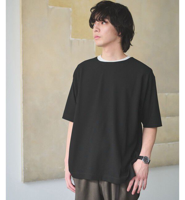 UNITED ARROWS green label relaxing「KIVANC ノーカラー 半袖 Tシャツ」|Tシャツ・カットソー|BLACK