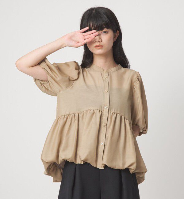 EMMEL REFINES「＜EMMEL REFINES＞EM バンドカラー スソバルーン ブラウス」|シャツ・ブラウス|BEIGE