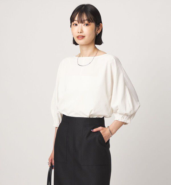 UNITED ARROWS green label relaxing「Breeze Cool ボートネック 7分袖 ブラウス マシンウォッシャブル 吸水速乾 通気性 UVカット」|シャツ・ブラウス|