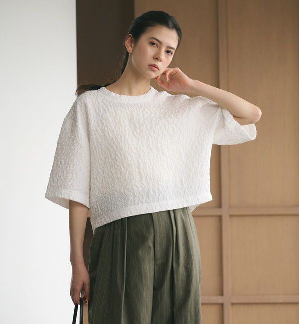 BEAUTY&YOUTH UNITED ARROWS「ジャガード クルーネック 6分袖 プルオーバー」|Tシャツ・カットソー|