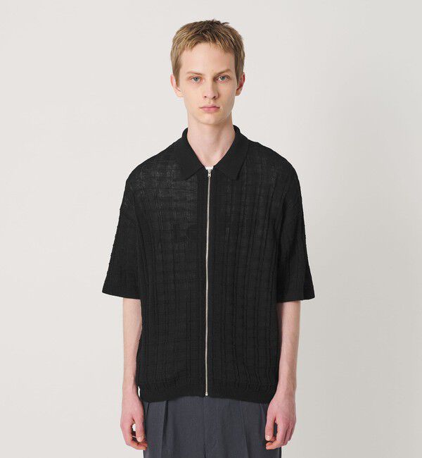 BEAUTY&YOUTH UNITED ARROWS「ジャガード フルジップ ショートスリーブ ポロニット ウォッシャブル」|カーディガン|
