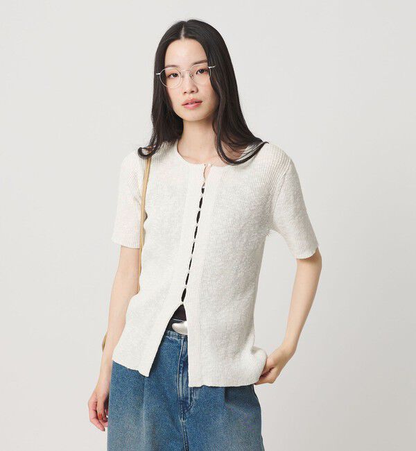BEAUTY&YOUTH UNITED ARROWS「麻ブレンド スラブ フロントボタン ショートスリーブ カーディガン ウォッシャブル」|カーディガン|