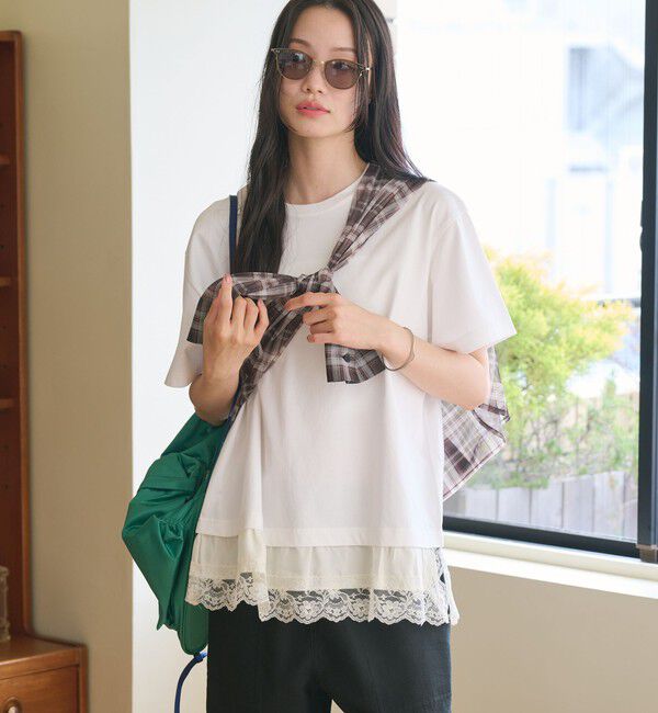 BEAUTY&YOUTH UNITED ARROWS「レースドッキング ショートスリーブ Tシャツ」|Tシャツ・カットソー|