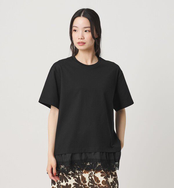 BEAUTY&YOUTH UNITED ARROWS「レースドッキング ショートスリーブ Tシャツ」|Tシャツ・カットソー|BLACK